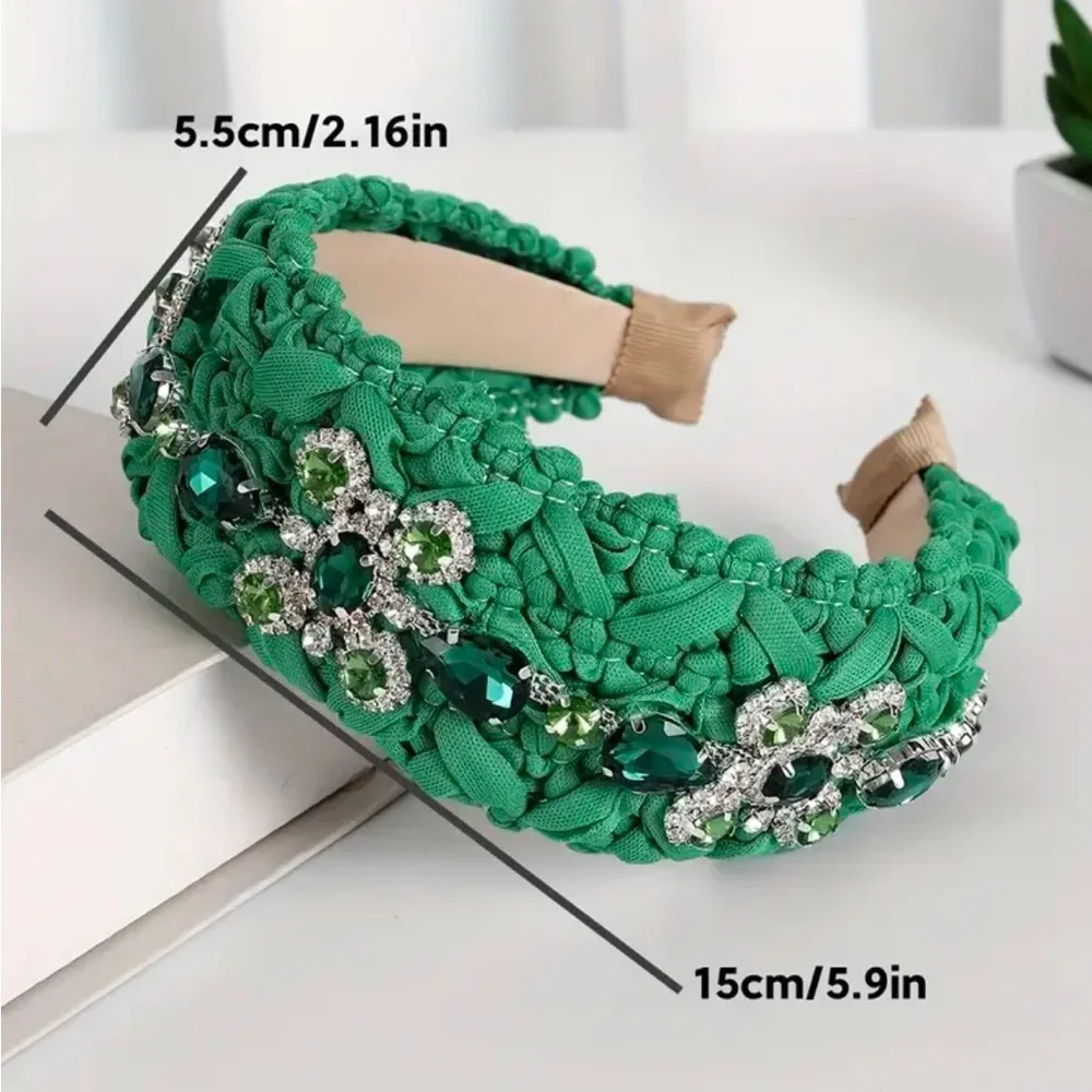 Green Braided Rhinestone Headband